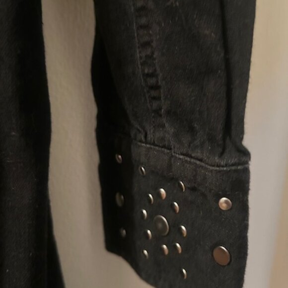 Free People We The Free Sleek Black Denim Silver Studded Distressed Dress NEW - Picture 7 of 16